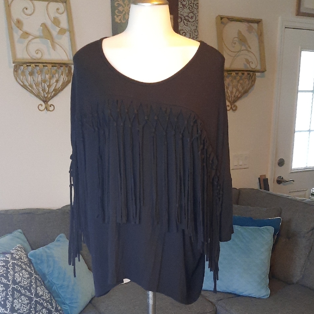 Elegant Black Fringe Blouse